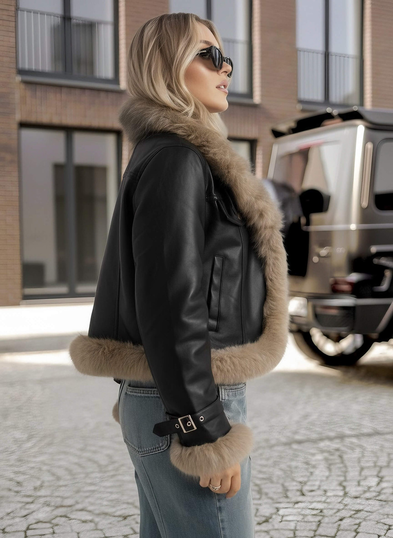 Ženska Kožna Jakna Crna OZONEE JS/61M8517/392