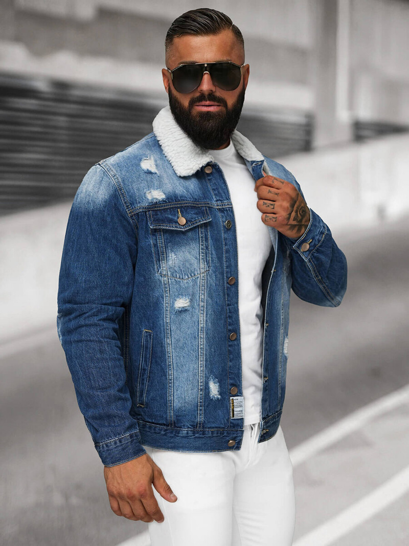 Muška traper jakna šerpa plava OZONEE NB/MJ502BZ