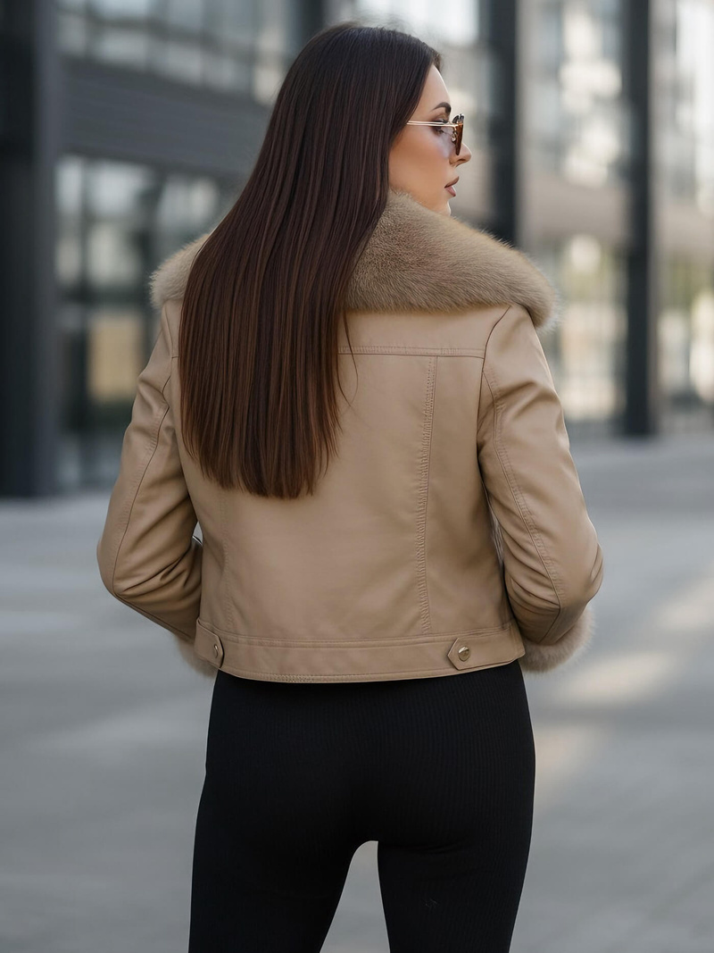 Ženska Kožna Jakna Bež OZONEE JS/61M8513/84Z