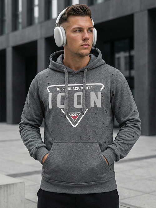 Muška dukserica s kapuljačom grafitna OZONEE JS/8B1737/5