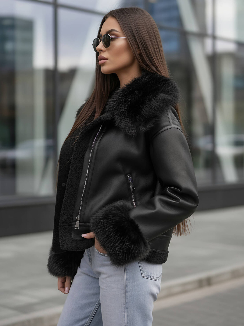 Ženska Kožna Jakna Crna OZONEE JS/61M8505/392Z