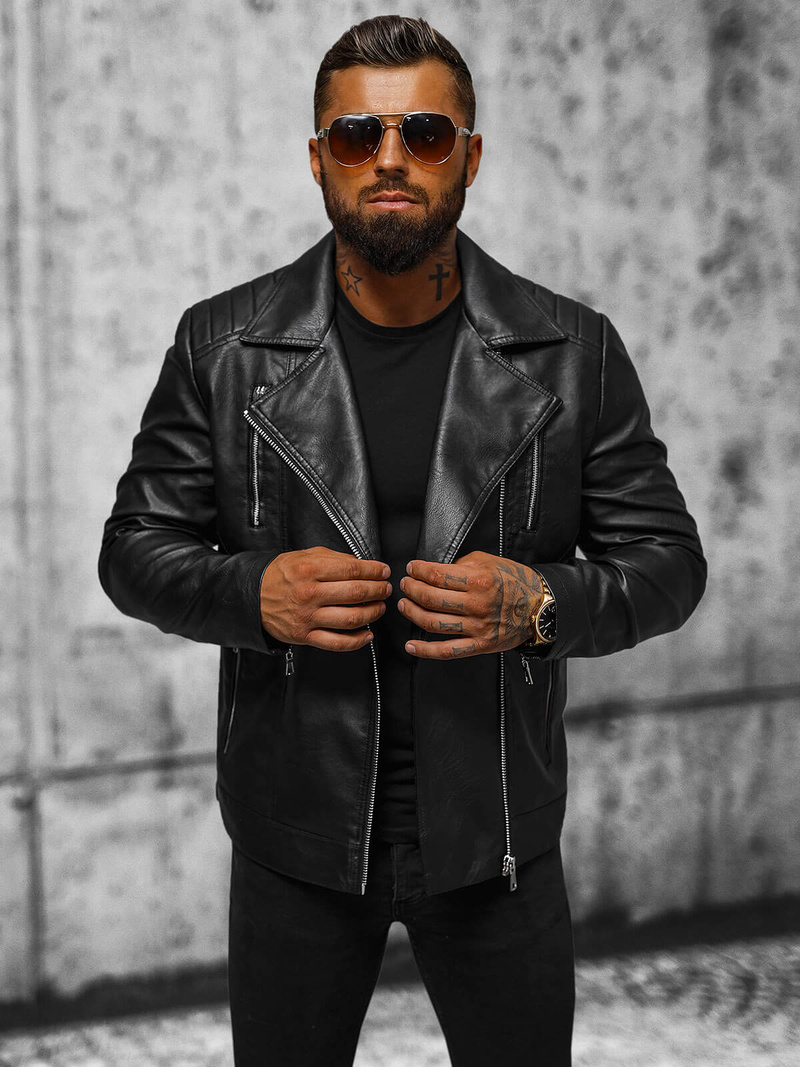 Muška kožna jakna crna OZONEE JS/11Z8067