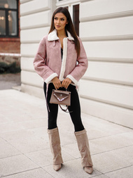 Ženska Kožna Jakna Puder Ružičasta OZONEE O/81331