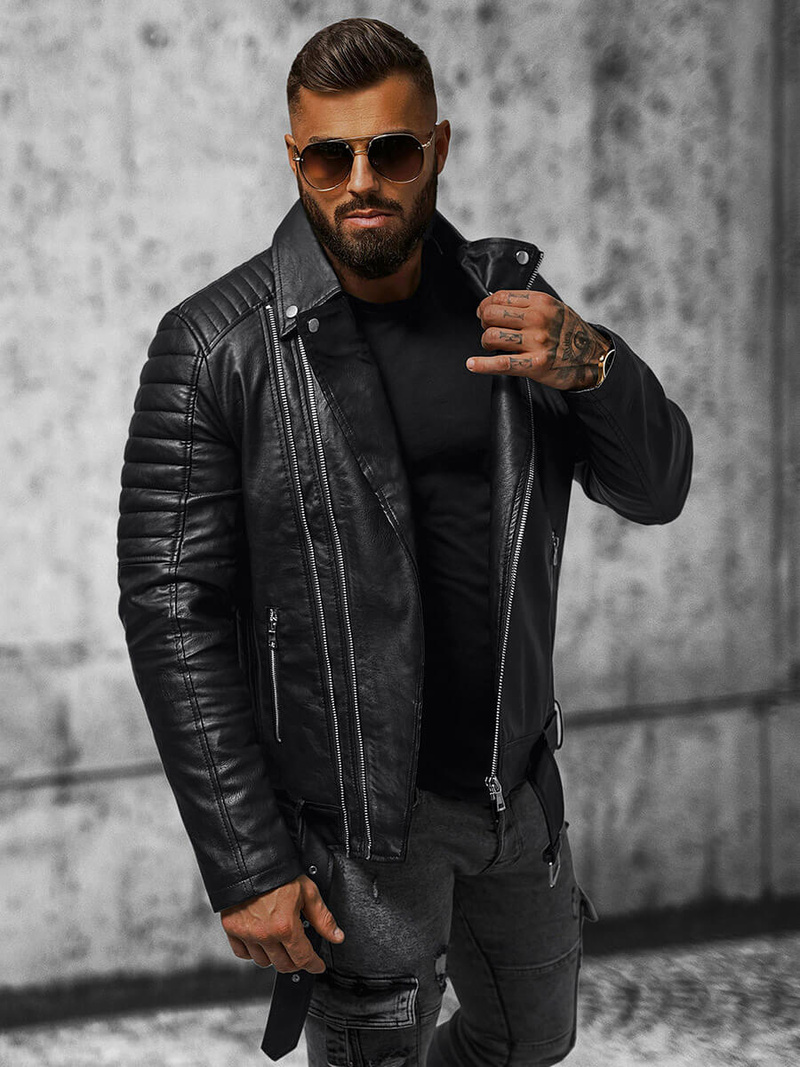 Muška kožna jakna crna OZONEE JS/11Z8005Z