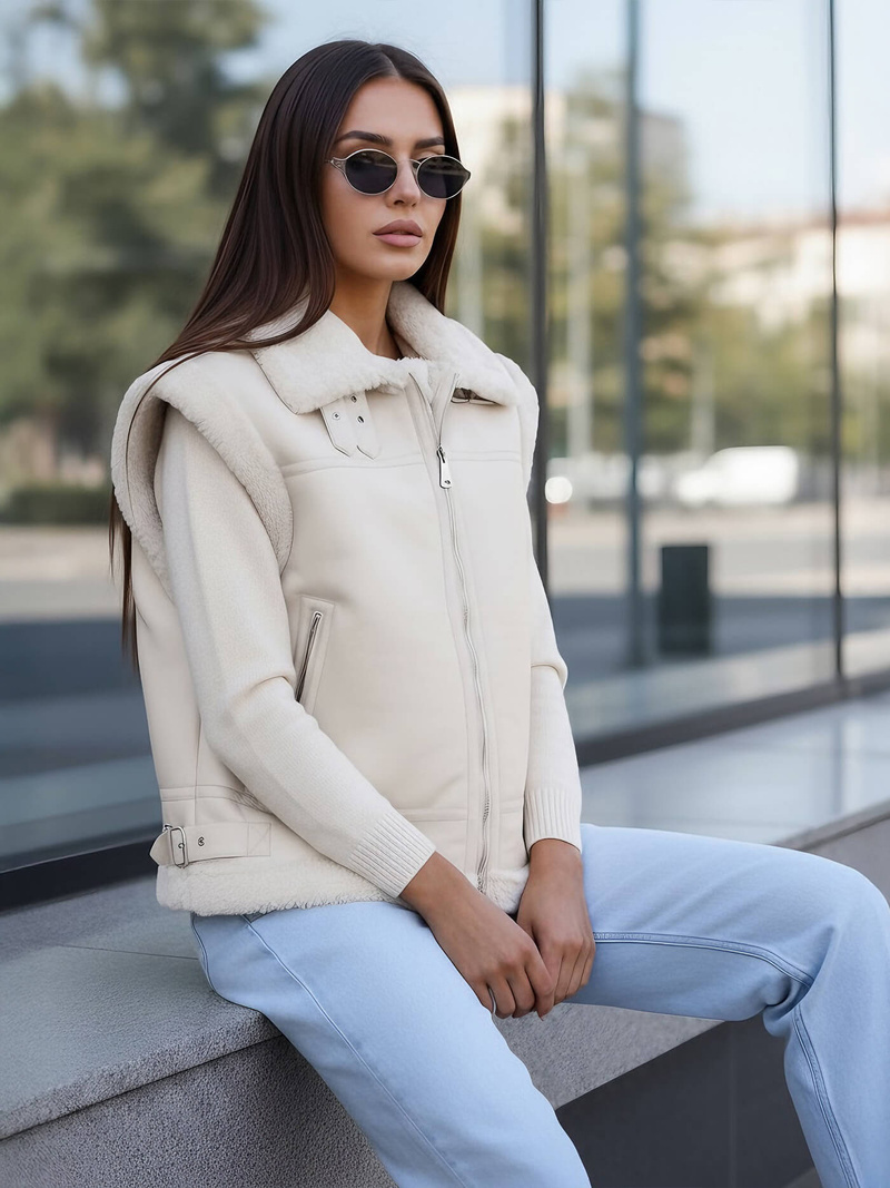 Ženski kožna prsluk bež OZONEE JS/61M8503/280Z