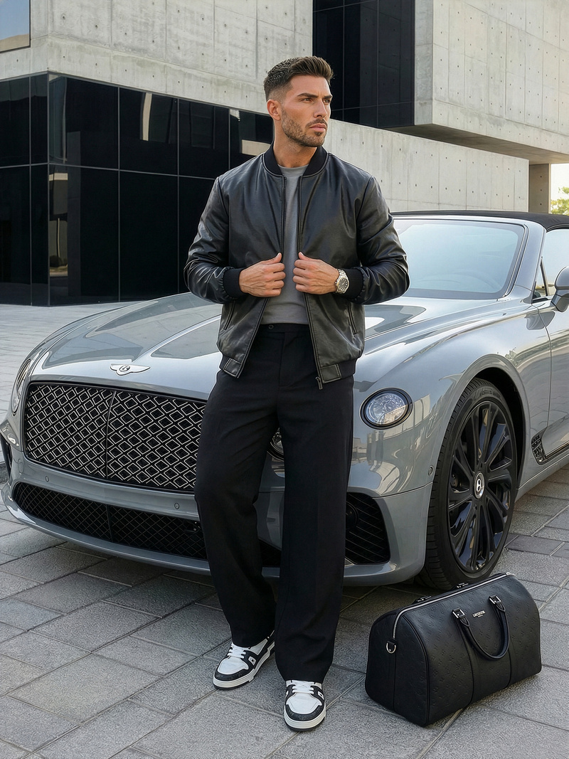 Muška kožna jakna crna OZONEE JS/11Z8015Z