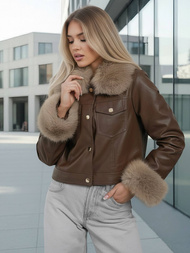 Ženska Kožna Jakna Čokolada OZONEE JS/61M8513/158