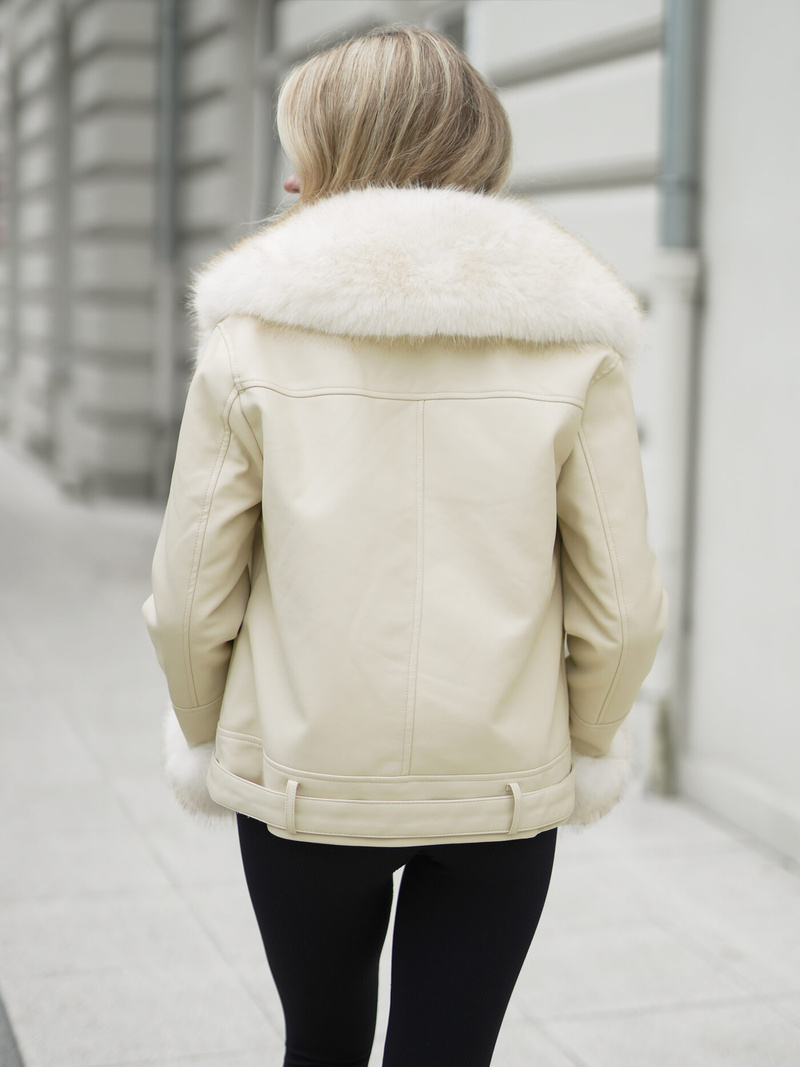 Ženska Kožna Jakna Ecru OZONEE JS/61M8507/280Z