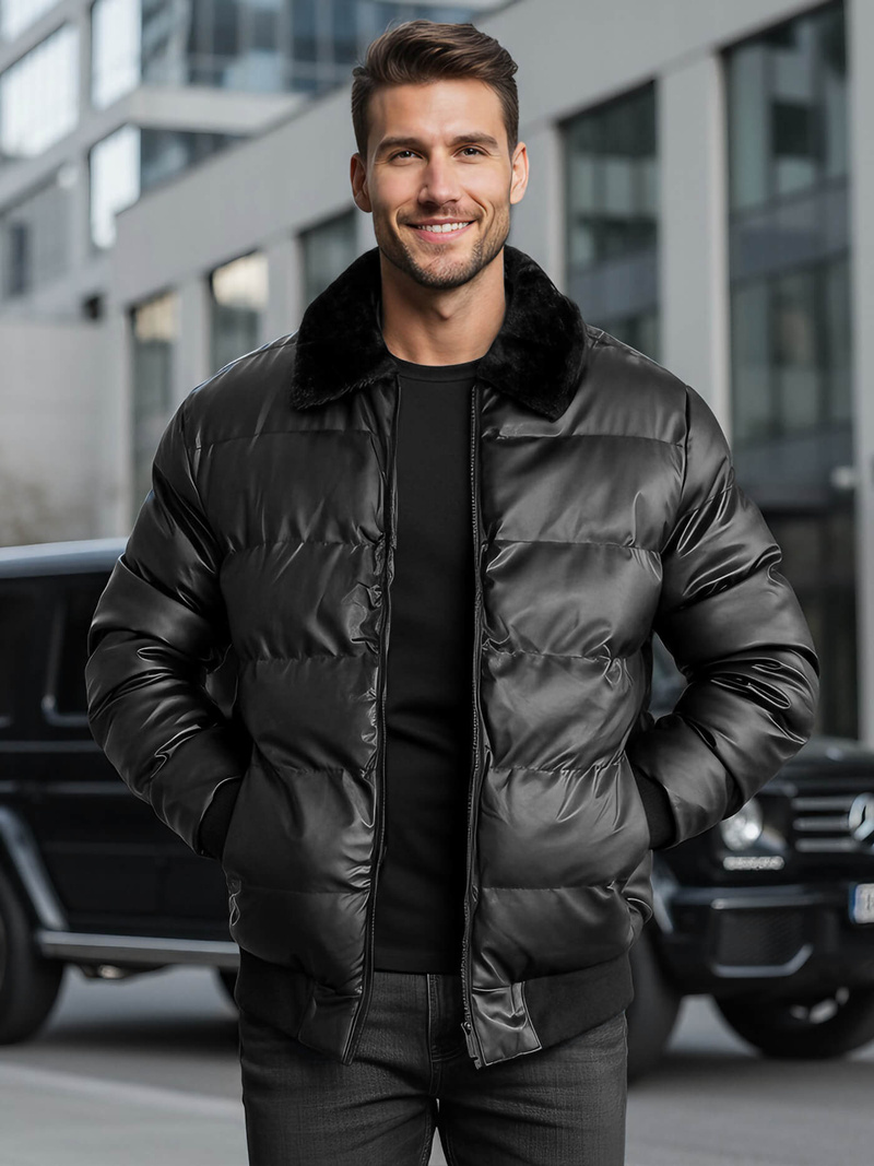 Muška kožna jakna crna OZONEE O/M795Z