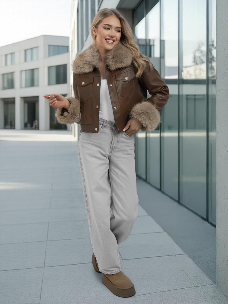 Ženska Kožna Jakna Čokolada OZONEE JS/61M8513/158