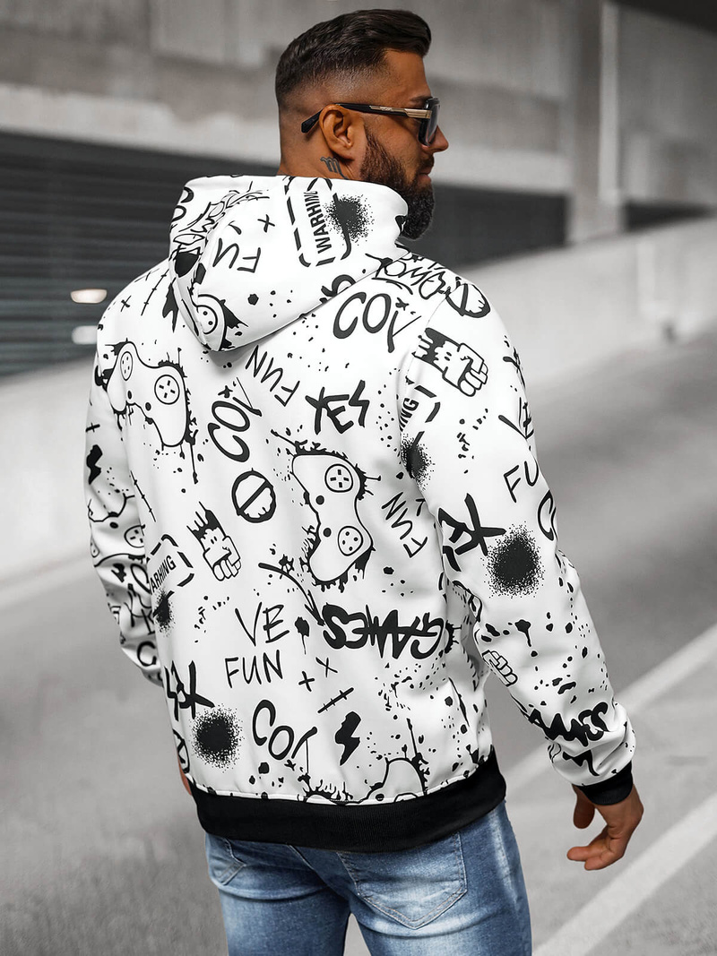 Muška dukserica s kapuljačom bijela OZONEE JS/8B1227/1