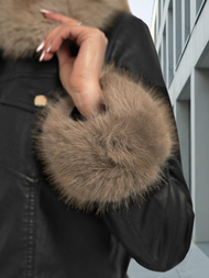 Ženska kožna jakna crno-bež OZONEE JS/61M8513/392B