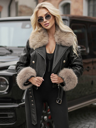 Ženska kožna jakna crno-bež OZONEE JS/61M8512/392BZ