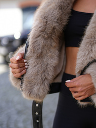 Ženska kožna jakna crno-bež OZONEE JS/61M8510/392B