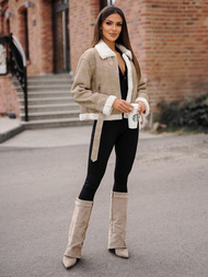 Ženska Kožna Jakna Bež OZONEE O/81331