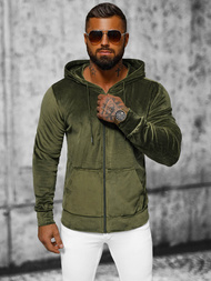 Muška od velura dukserica s kapuljačom kaki OZONEE JS/8B1168/29