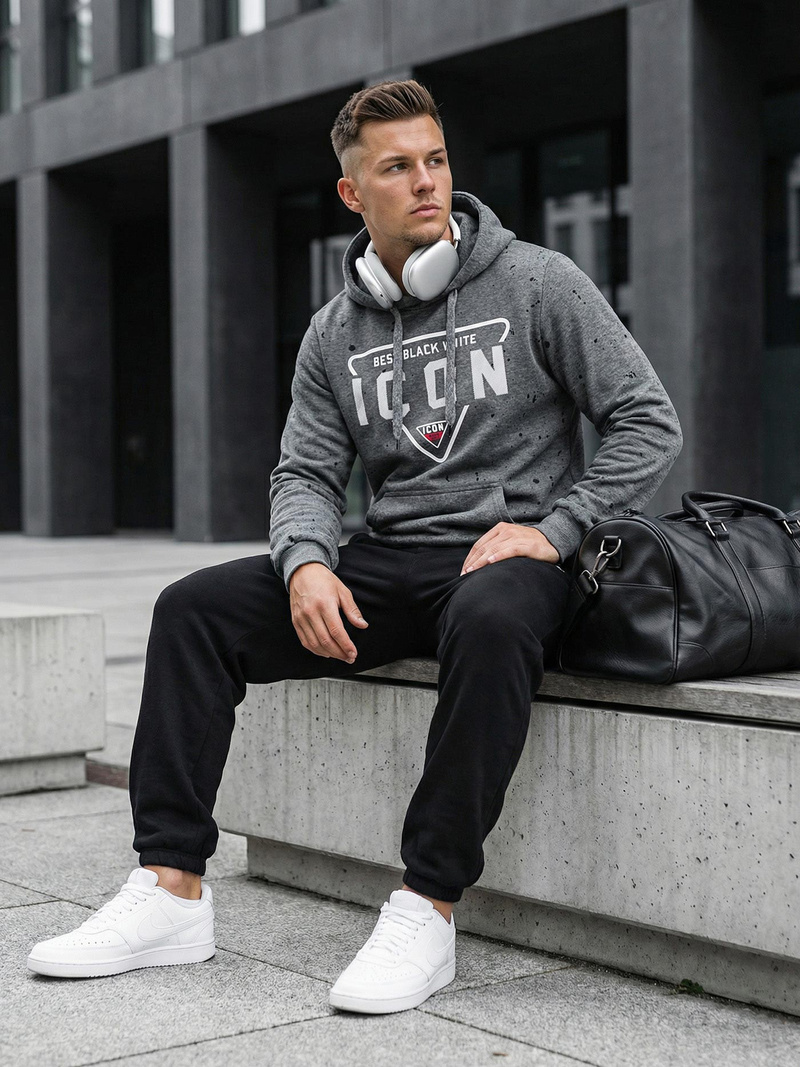 Muška dukserica s kapuljačom grafitna OZONEE JS/8B1737/5