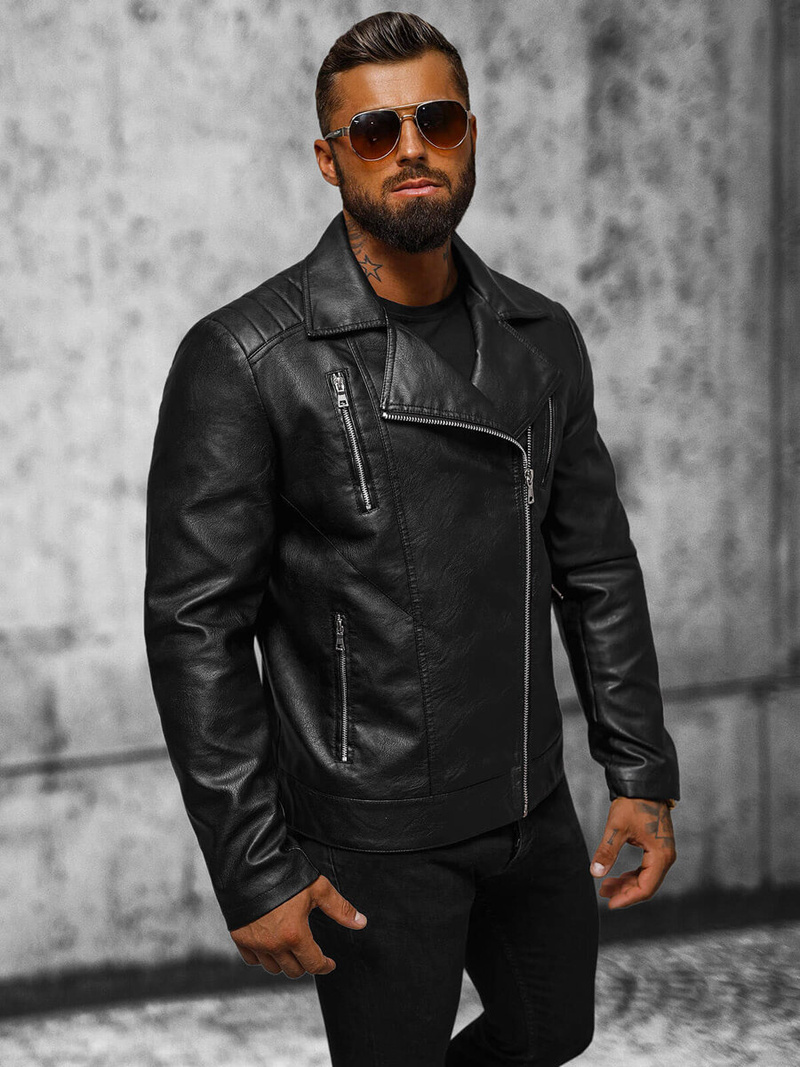 Muška kožna jakna crna OZONEE JS/11Z8067