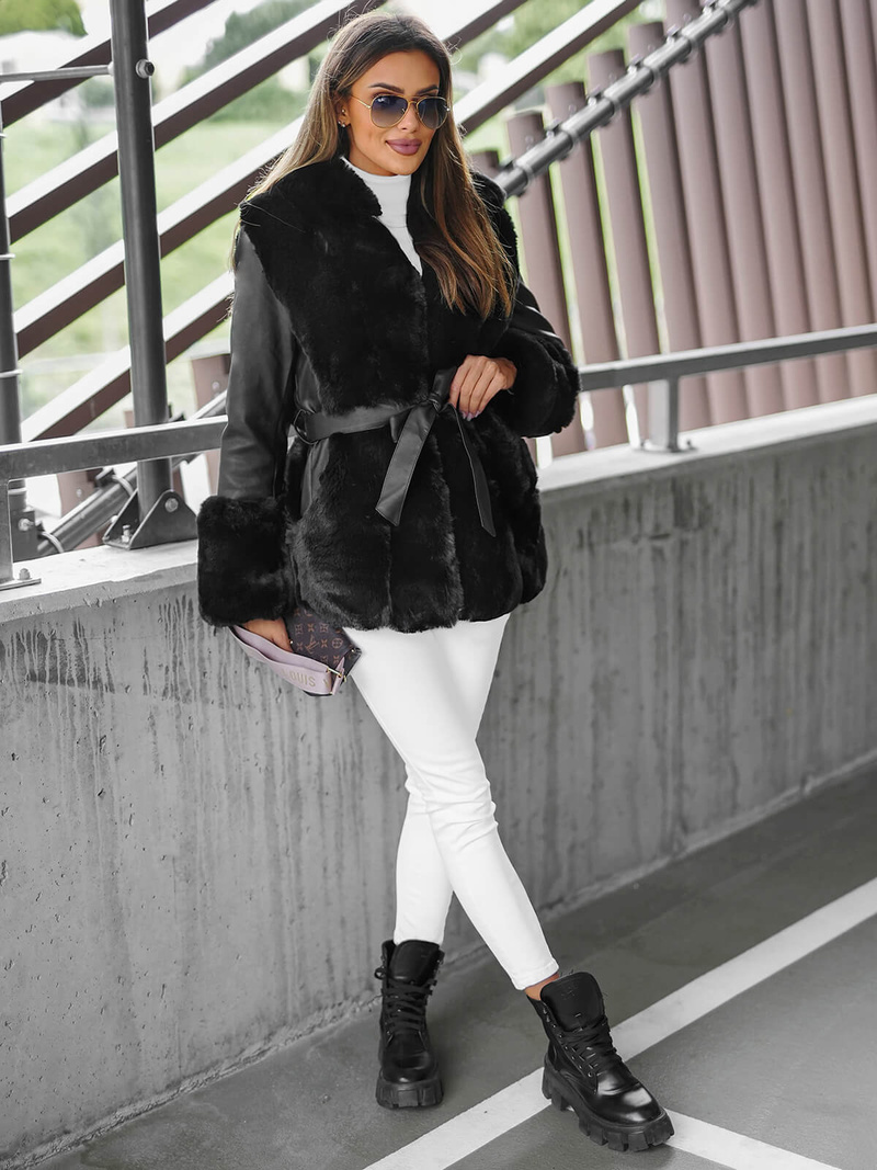 Ženska Kožna Jakna Crna OZONEE JS/11Z8079Z