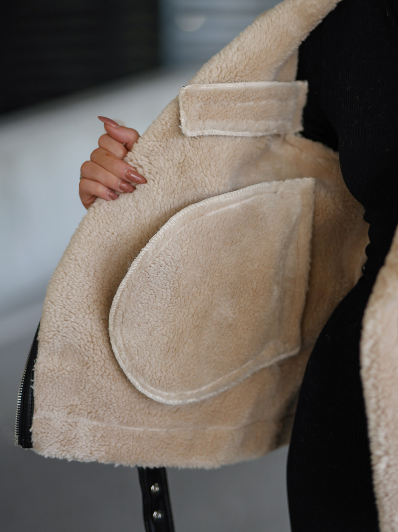 Ženska kožna jakna crno-bež OZONEE JS/11Z8177Z