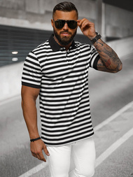 Muška polo majica bijelo-crna OZONEE NB/MT3110