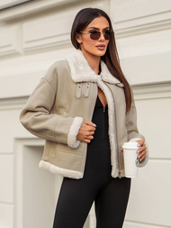 Ženska Kožna Jakna Bež OZONEE JS/11Z8178