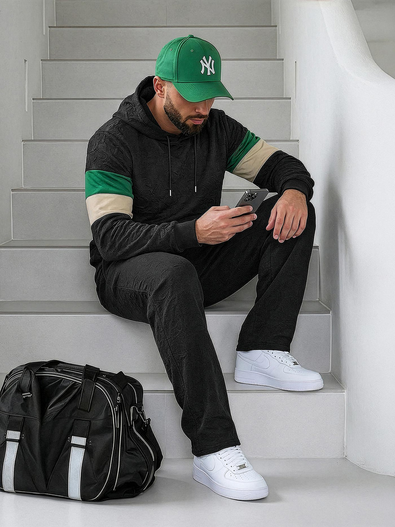 Muška dukserica s kapuljačom crna OZONEE JS/3B578