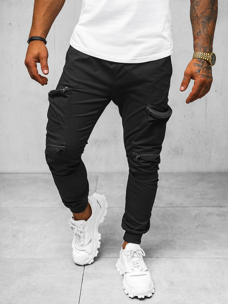 Muške chino jogger hlače crne OZONEE O/475