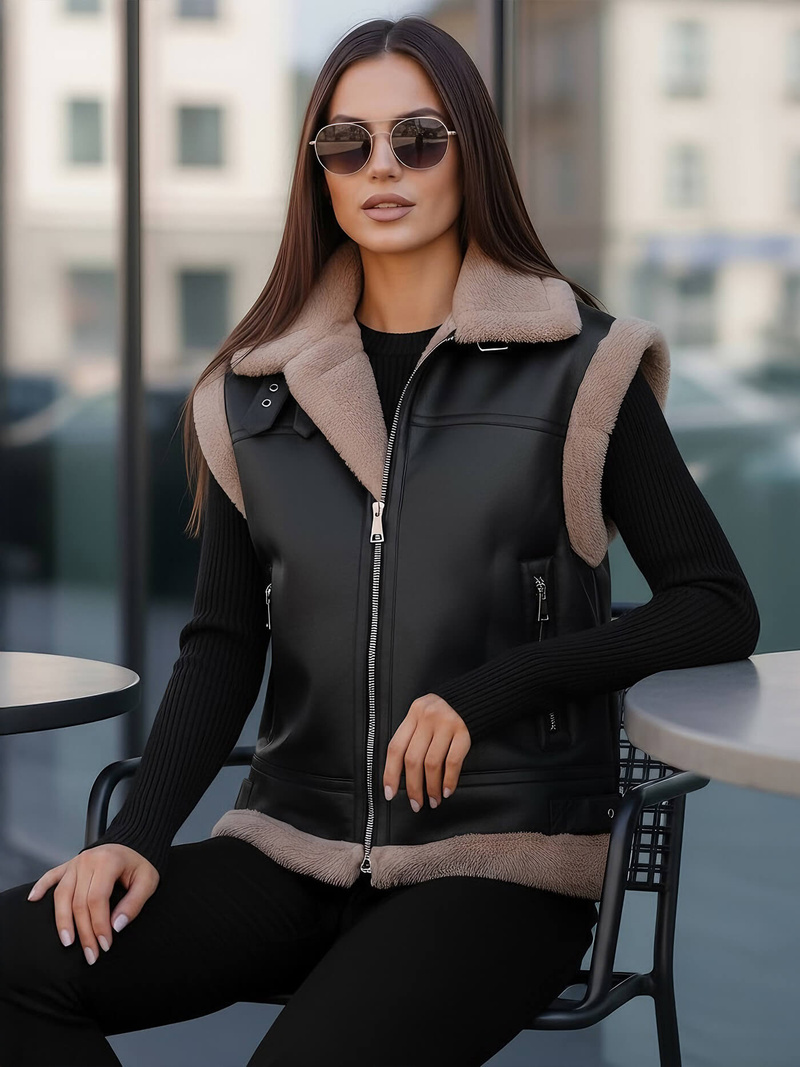 Ženski kožna prsluk crni OZONEE JS/61M8503/392Z