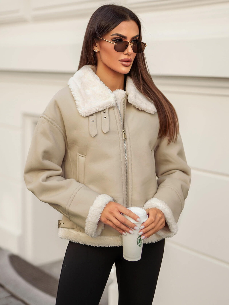 Ženska Kožna Jakna Bež OZONEE JS/11Z8178