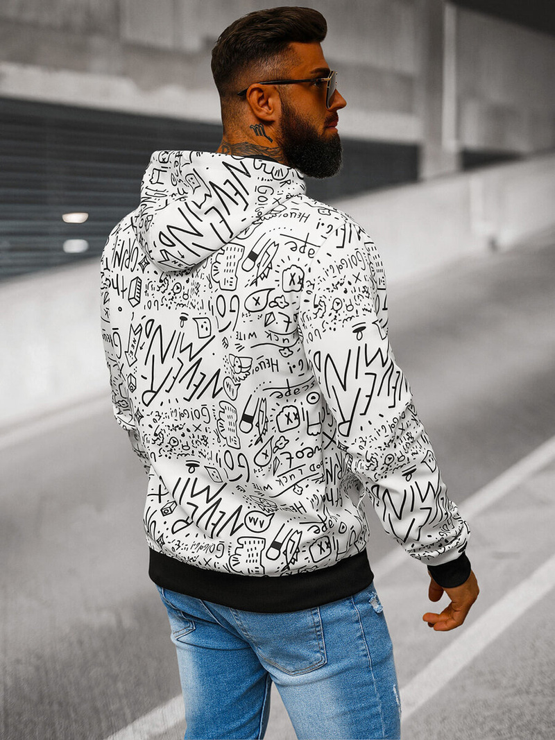 Muška dukserica s kapuljačom bijela OZONEE JS/8B1182/1