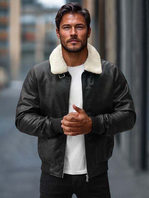 Muška kožna jakna crna OZONEE JB/JP1178Z