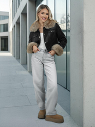 Ženska kožna jakna crno-bež OZONEE JS/61M8513/392B