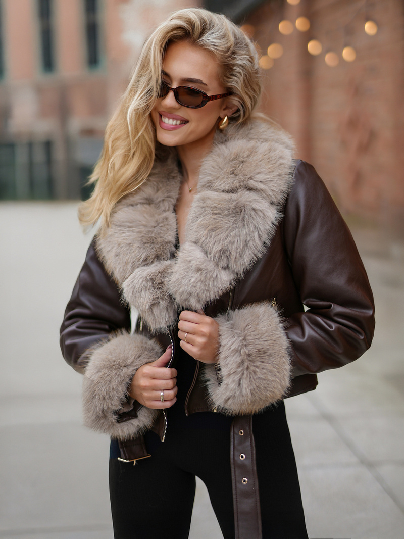 Ženska Kožna Jakna Čokolada OZONEE JS/61M8511/158