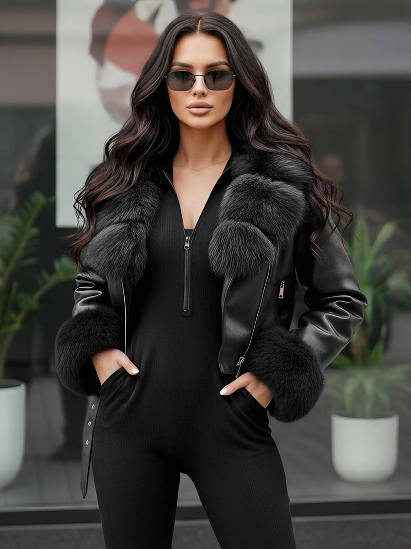 Ženska Kožna Jakna Crna OZONEE JS/61M8511/392AZ