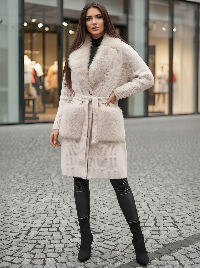 Ženski kaput bež OZONEE JS/53M5200/155Z