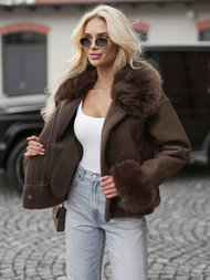 Ženska Kožna Jakna Čokolada OZONEE JS/61M8505/84Z