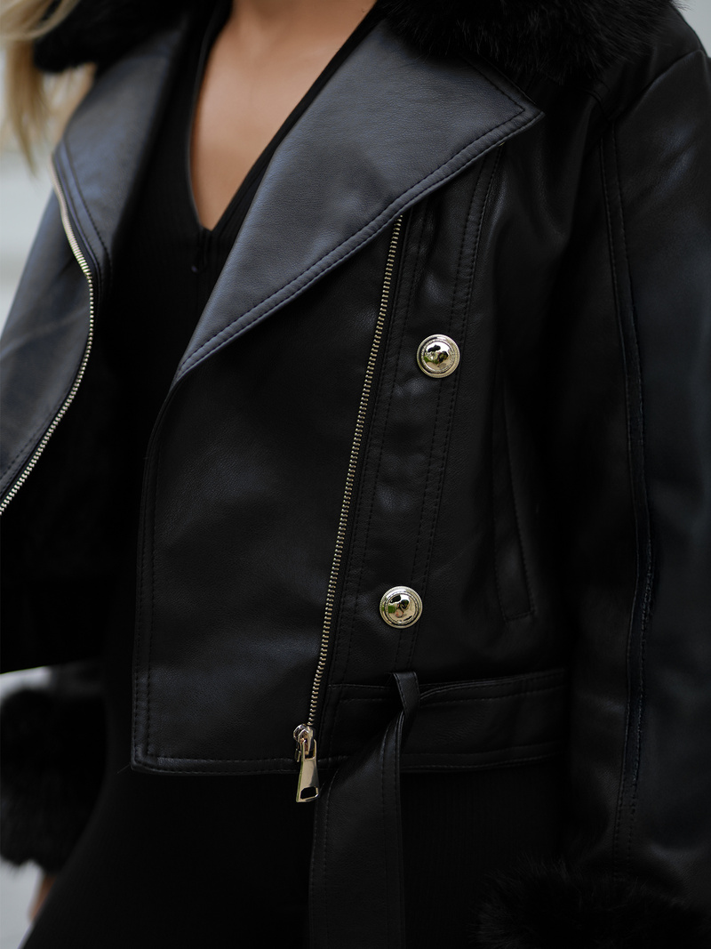 Ženska Kožna Jakna Crna OZONEE JS/61M8512/392A