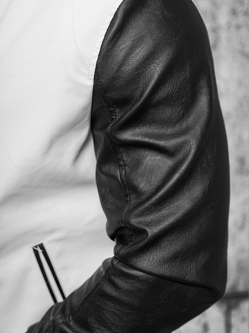 Muška kožna jakna bijelo-crna OZONEE JS/11Z8068