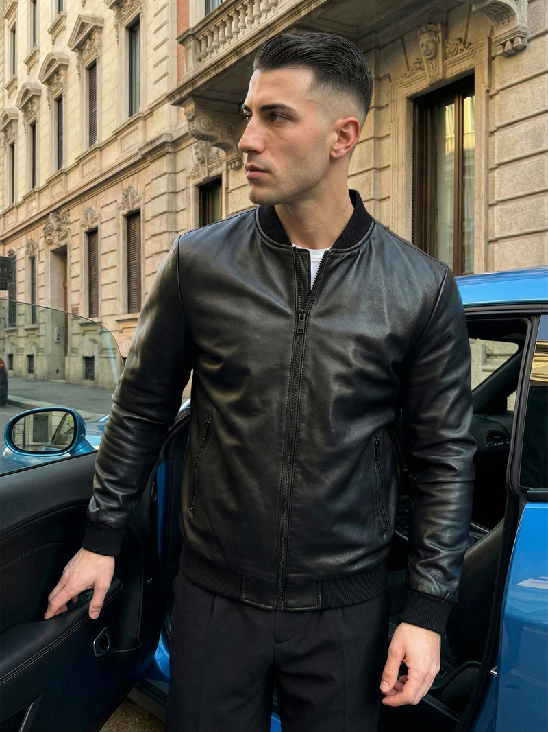 Muška kožna jakna crna OZONEE JS/11Z8105Z