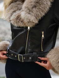 Ženska kožna jakna crno-bež OZONEE JS/61M8511/392B