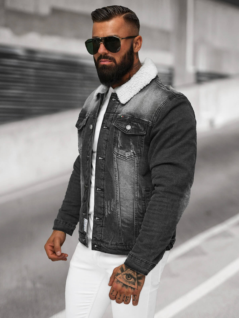 Muška traper jakna šerpa crna OZONEE NB/MJ513N