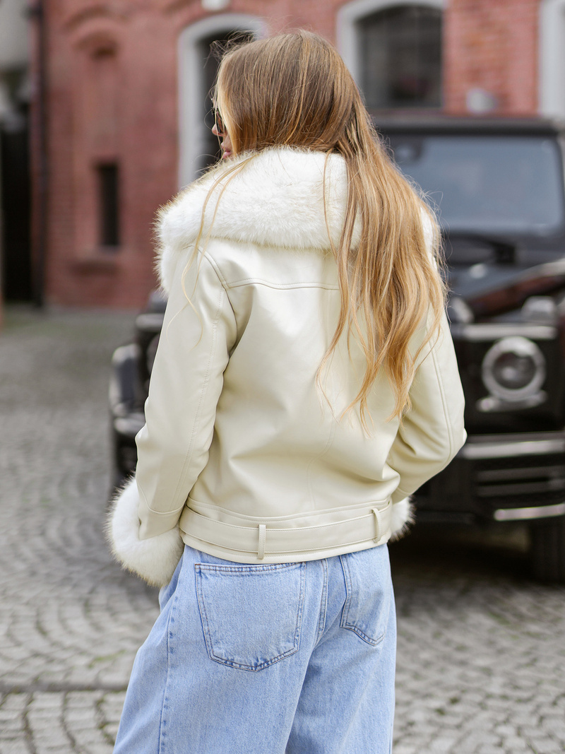 Ženska Kožna Jakna Ecru OZONEE JS/61M8507/280