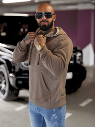 Muška dukserica s kapuljačom tamno-bež OZONEE O/3C505