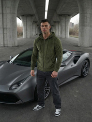 Muška od velura dukserica s kapuljačom kaki OZONEE JS/8B1168/29Z