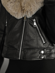 Ženska kožna jakna crno-bež OZONEE JS/61M8508/392B