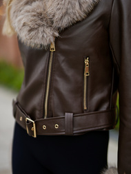 Ženska Kožna Jakna Čokolada OZONEE JS/61M8511/158