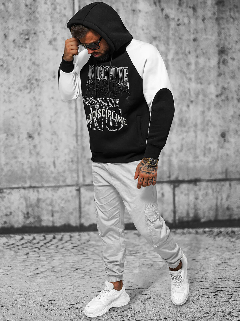 Dukserica s kapuljačom crna OZONEE O/SWE23037