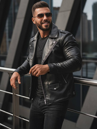 Muška kožna jakna crna OZONEE JS/11Z8014Z