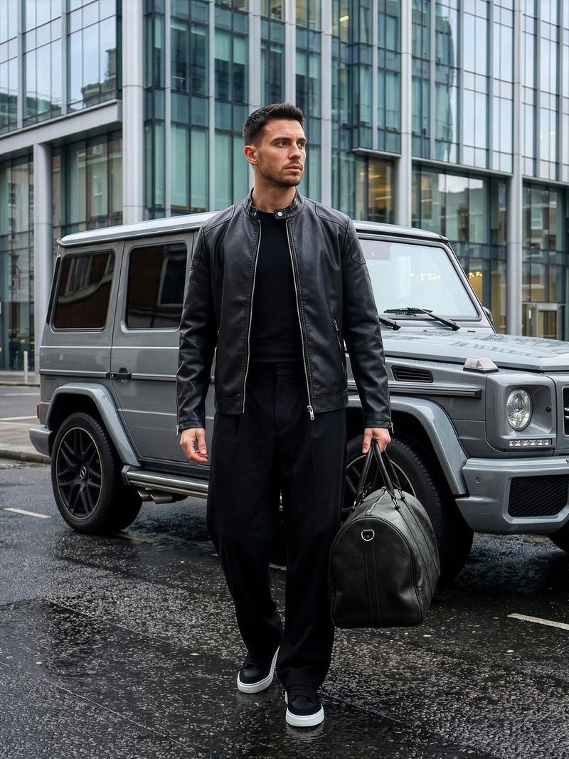 Muška kožna jakna crna OZONEE JS/11Z8027